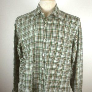 Piattelli green black white plaid cotton flannel SHIRT L